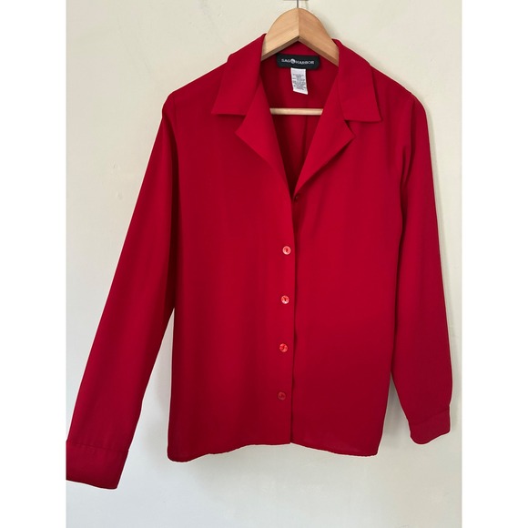 Sag Harbor Tops - Vintage Sag Harbor Red Button Down Blouse Long Sleeve Notched Collar Size 8